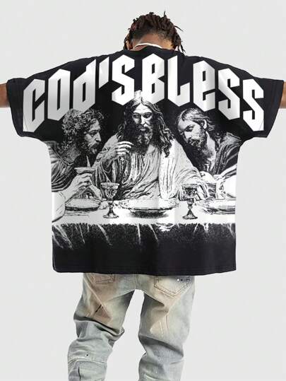 Street Life T-shirt à manches chauve-souris imprimé à manches courtes pour hommes, convient pour le port casual au printemps et en été, Halloween