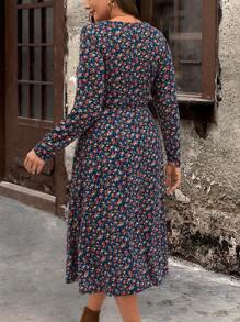 EMERY ROSE Vestido informal de talla grande para mujer con cintura ceñida y estampado floral ditsy para invierno