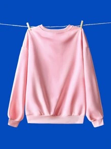 Tobefonseca Tween 女童休闲炸鸡印花厚圆领长袖运动衫，适合秋冬季、节日、新年、感恩节 - 粉色 - 查看 2