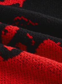 SHEIN Unity 女士秋冬撞色圆领落肩长袖宽松休闲毛衣，新年针织套头衫 - 紅色 - 查看 3