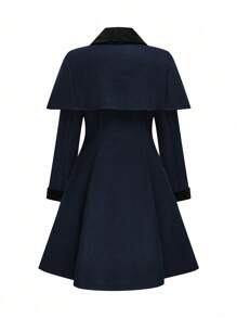 Celure 大码撞色蝴蝶结大衣，休闲时尚，适合日常穿着 - 藏蓝色 - 查看 7