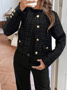 Louniche 女士秋冬金属纽扣短夹克