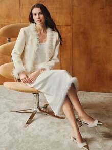MOTF PREMIUM WOOL CONTRAST FUZZY TRIM COAT - Apricot - View 4