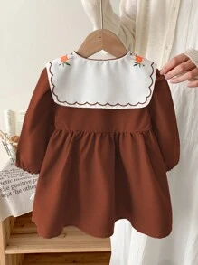 Vestido azul ligero, sencillo y lindo de uso diario para bebé niña, primavera otoño - Café integral - Ver 2