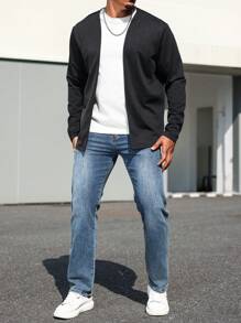 Manfinity Homme Plus Size Men's Solid Color Long Sleeve Simple Design Casual Shirt