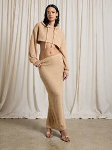 AiiRZ Fluffy Oversized Hoodie And Maxi Skirt Co Ord - Khaki - View 1