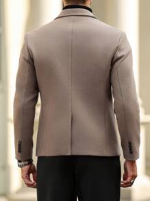 Manfinity Mode 男士纯色休闲翻领长袖西装外套，适合秋季 - 棕色 - 查看 2