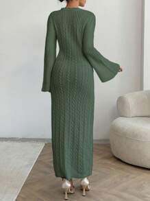 EURMUSE Vestido suéter con patrón de cable para otoño e invierno - verde menta - Ver 7