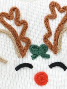 SHEIN Bộ đồ liền thân trùm đầu dệt kim dài tay dễ thương nửa xanh nửa trắng cho bé trai, thoải mái & mềm mại, thích hợp mặc hàng ngày, đi chơi, du lịch, ngày lễ, ở nhà, nhà trẻ & vui chơi, cho Giáng sinh - Xanh và trắng - Xem 5