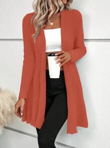 SHEIN LUNE Effen kleur lange mouwen lange casual cardigan voor dames, herfst/winter