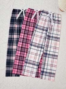 SHEIN Bộ 3 quần dài kẻ sọc hồng nhạt phong cách thường ngày dành cho nữ, quần áo thu đông - Nhiều màu - Xem 5