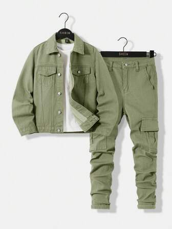 SHEIN Tween Boy casual losvallende denimoutfit