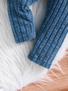 2pcs Baby Girl Spring/Autumn Solid Color Round Neck Long Sleeve Top And Solid Color Pants, Thin Casual Comfortable Set - Blue - View 3