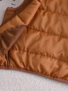 SHEIN Áo vest có mũ trùm đầu chần bông dày thường ngày cho bé trai có khóa kéo đệm - màu nâu - Xem 6