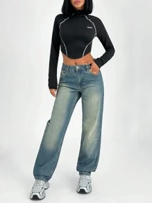 RueChic WOMEN STRAIGHT MID WAIST JEANS - Medium Wash - View 3