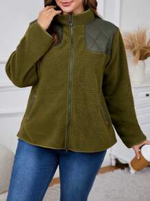 SHEIN LUNE Chaqueta de manga larga y corte holgado con cremallera para mujer de talla grande, para otoño/invierno