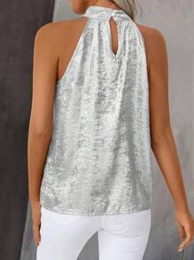 SHEIN Clasi Women's Casual Halter Sleeveless Top, Minimalist Fashion, Suitable For Daily Wear - Silver - View 2
