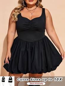 SHEIN CURVE+ Váy bồng cổ tròn cỡ lớn cho nữ Curve, trang phục Halloween, váy dự tiệc thu đông - màu đen - Xem 1