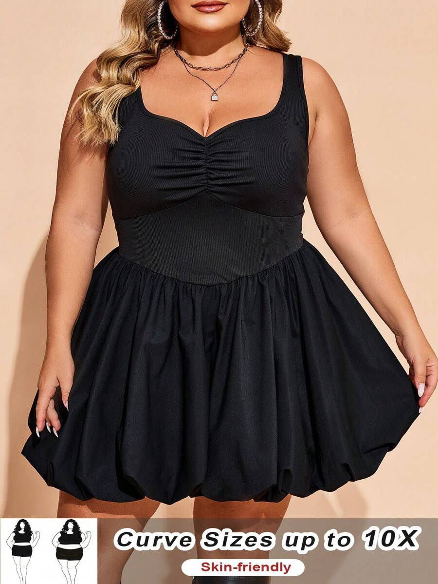 SHEIN CURVE+ Váy bồng cổ tròn cỡ lớn cho nữ Curve, trang phục Halloween, váy dự tiệc thu đông - màu đen - Xem 1