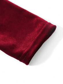 SHEIN Leap Crew Tween Girl Vintage & Cute & Fashion & Elegant Contrast Bling Bling Glitter Star Print Velvet Ruffle Hem Long Sleeve Dress,, Suitable For Christmas - Burgundy - View 7