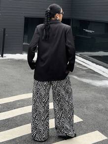 Flirla 大码三件套：长袖翻领背心和直筒裤，通勤风格，深灰色 - 彩色 - 查看 2