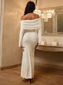 Opulessa Jesienna i zimowa impreza świąteczna seksowna elegancka wakacyjna jednokolorowa dzianinowa sukienka z długim rękawem dopasowana z odkrytymi ramionami syrenka z 3D kwiatowym wystrojem dla kobiet