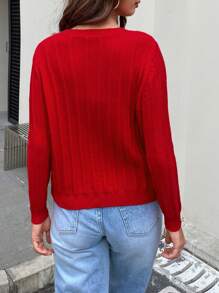 INAWLY Áo khoác cardigan ngắn tay dài màu trơn thường ngày cho nữ, mùa thu/đông - Đỏ - Xem 2