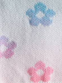 Baby Girls Cute Flower Pattern Crew Neck Long Sleeve Knit Sweater, Winter - Multicolor - View 6