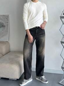 DAZY 男士纯色圆领长袖休闲T恤，秋季 - 白色 - 查看 6