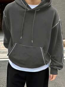 DAZY Sudadera casual de manga larga con capucha, bolsillo y decoración de rayas para hombre, para otoño