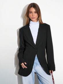 Lunelith SHEIN Lunessa Blazer de trabajo de manga larga con solapa y puños con botones en contraste de color para mujer