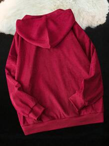 Flirla Plus Size Long Sleeve Embroidered Pocket Hoodie With Drawstring, Casual For Everyday Wear Pullover Fall Outfit