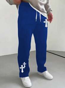 Manfinity LEGND Men's Cross Print Drawstring Waist Pocket Casual Sweatpants - Blue - View 4