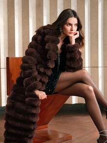 Anewsta New Autumn/Winter Fluffy Long Coat, Women Fashionable Fur Jacket - Coffee Brown - View 7
