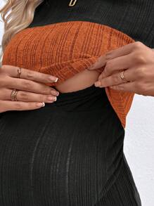 SHEIN Plus Size Maternity Colorblock Long Sleeve Nursing Top, Casual Wiosna/Jesień Ciąża Odzież