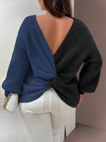 Calvaya Plus Size Color Block Long Sleeve Casual Pullover Sweater Knit Pullover Fall Winter