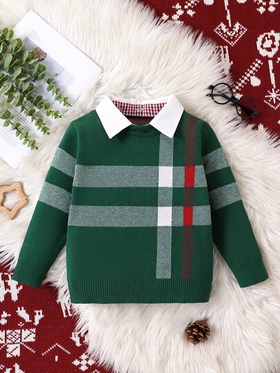 SHEIN Suéter de punto casual minimalista de estilo navideño para niño