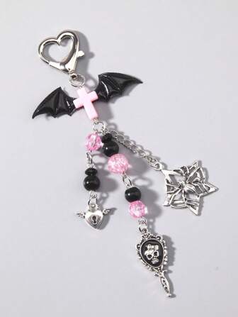 Goth Llavero, colgante de teléfono y colgante para bolso con diseños góticos y punk de alas de murciélago negras, calavera y araña con cuentas, ideas de regalo para hombres y mujeres