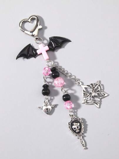 Gothic Punk Style Black Bat Wing, Skull, Spider Beaded Pendant Keychain, Phone Case Charm, Bag Charm, Gift Ideas For Men And Women, Halloween
