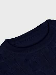 RueChic Men's Classic Cable Knit Sweater, Slim Fit - Navy Blue - View 7