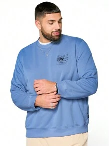 Manfinity VCAY Sudadera holgada de cuello redondo de manga larga con estampado de letras para hombres talla grande, de estilo casual y suelto, color azul, para salir, como regalo para amigos, esposo o novio, para otoño e invierno