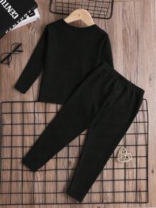 SHEIN 2 peças/conjunto de pijama térmico para meninos, ajuste confortável, casual, manga comprida, camiseta e calças, outono/inverno