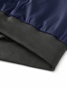 Manfinity Homme Plus Size Men's Plain Front Zipper Long Sleeve Pocket Casual Jacket - Navy Blue - View 4