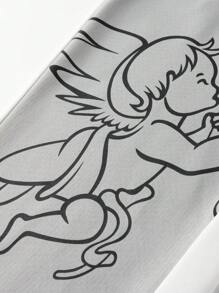 Manfinity Roghcode 男士抽绳天使与字母印花休闲喇叭腿运动裤