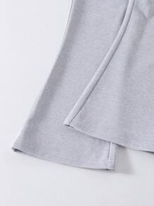 Elladie kids Young Girl Casual Hooded Long Sleeve Sweatshirt & Flared Pants 2 Pieces Set, Flower Pattern Sweatshirt & Gray Flare Pants, Spring/Autumn Slouchy Wear - White - View 4