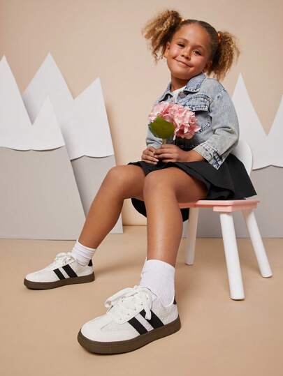 Mini mi 儿童黑白 2 带椰子风格蕾丝设计运动鞋 - 法式优雅、轻便、舒适、百搭，适合日常穿着