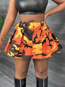 Slaydiva Casual Street Style A-Line Camouflage Print Plus Size Skirt