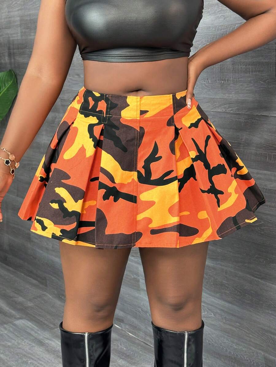 Slaydiva Casual Street Style A-Line Camouflage Print Plus Size Skirt
