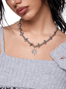 ROMWE Goth 1 chiếc vòng cổ mặt dây chuyền bằng kim loại xoắn ốc phong cách Punk thời trang và đính hạt - Bạc - Xem 2