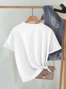 INAWLY Women Crew Neck Short Sleeve Casual Skeleton Print T-Shirt Graphic Tees Women Tops - White - View 2